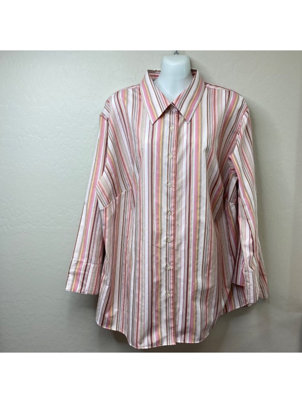Westbound Woman Button-Up Shirt Striped Pink/Beige Cotton/Polyester Size 22W